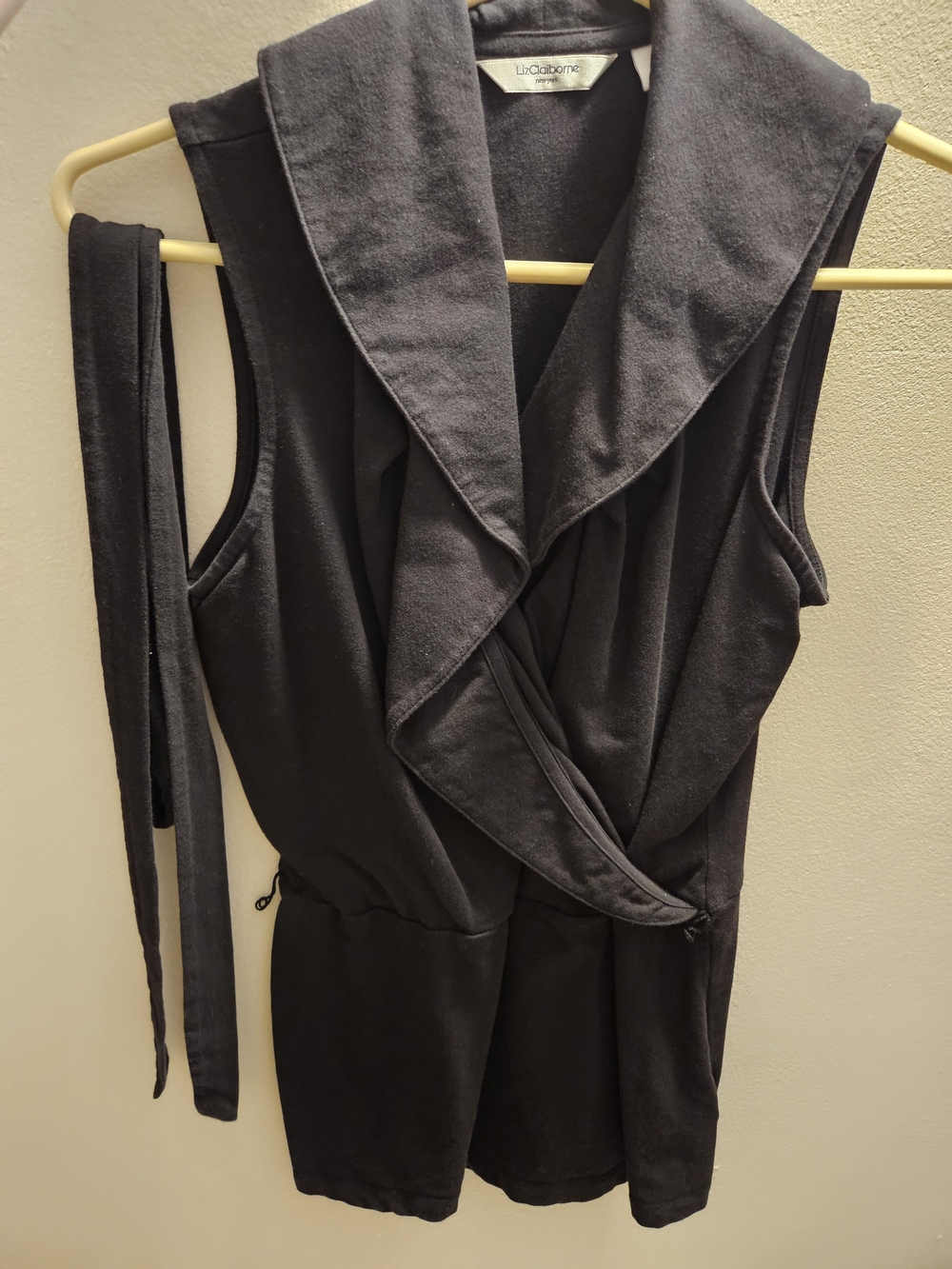 GAP Black Sleeveless Wrap-Style Blouse with Shawl Collar